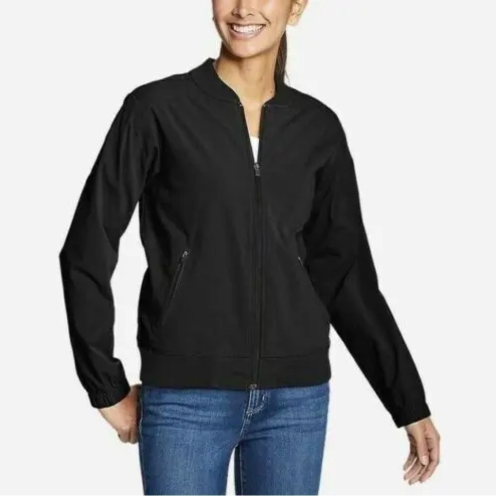 Eddie Bauer Women’s Voyager Bomber Jacket Nylon Stretch Black Size Large